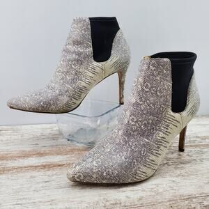 Loeffler Randall Snake Embossed Leather Chelsea Heeled Ankle Bootie 9.5